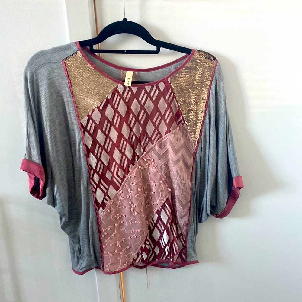 Tiny by Anthro Sequined Patchwork Tee - XS